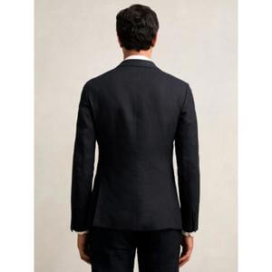 REISS Kin Single Breasted Linen Blazer in Navy